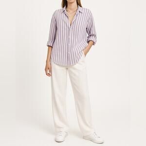 PRINCESS POLLY Oversized Striped Cotton Button-Up Shirt | Size 6 | Preppy